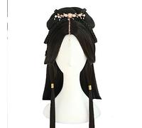 Cosplay Hanfu pelucas mujeres chino tradicional antiguo Hanfu pelucas mujer Cosplay Prop tocado negro largo recto pelucas for mujeres