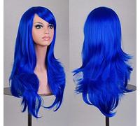Cosplay Pelucas Mujer Largo Ondulado Rizado Cabello 70cm Fiesta Víspera de Todos los Santos Disfraz 3 PIEZAS (Color : Azul)