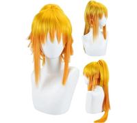 Cosplay Wig Anime Cosplay Demon Slayer Peluca, Amarillo Clip de garra larga Cola de caballo Pelo sintético for mujer Zenitsu Agatsuma Kimetsu No Yaiba Juego de rol Pelucas de Halloween con gorro de pe