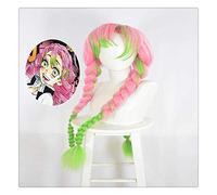Cosplay Wig Anime Cosplay WIG High Temperatura Resistente a Demon Slayer Kanroji Mitsuri Color de gradiente y grueso Twist Braid Style Adecuado para fiesta de Halloween,Carnaval, Vida nocturna,Concier