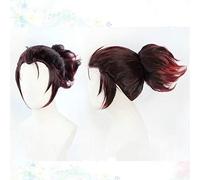Cosplay Wig Anime Demon Slayer Kimetsu No Yaiba Tanjirou Kamado Cosplay Pelucas Disfraz Vino Rojo Pelo con Cola de Caballo + Gorro de Peluca Gratis Corto con Cola de Caballo