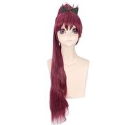Cosplay Wig Cos Peluca Tokyo Anime Puella Magi Madoka Magica Mujeres Sakura Kyouko Cosplay Peluca Sakura Kyoko Rojo Oscuro Pelo Largo Cola de Caballo Peluca Disfraces