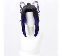Cosplay Wig Demon Slayer Kimetsu No Yaiba Kochou Shinobu Peluca con Pinza de Pelo de Mariposa Anime Cosplay Negro y púrpura Degradado Peluca Resistente al Calor Pelucas de Pelo sintético