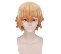 Cosplay Wig For Kimetsu No Yaiba Zenitsu Agatsuma Short Golden Brown Wig Heat Resistant Hair Role Play Costume Wigs