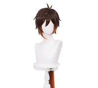 Cosplay Wig Genshin Impact Zhongli Cosplay 90cm Long Ponytail Brown Orange Wig Anime Heat Resistant Hair Synthetic Cosplay Wig + Wig Cap