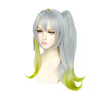 Cosplay Wig Juego de rol for Nahida Cosplay Peluca Juego Genshin Impacto Plata Verde Largo Clip Cola de Caballo Pelo