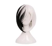 Cosplay Wig Peluca de anime Bungo Stray Dogs Cosplay Yumeno Kyusaku Peluca, Black Mix White Peluca corta, Disfraz Peluca de Halloween, for Halloween, Fiesta de disfraces, Espectáculo de anime, Evento