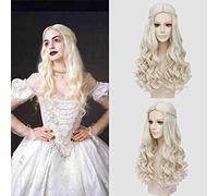 Cosplay Wig Peluca de Cosplay de Alicia en el país de las Maravillas, Reina blanca, pelo sintético ondulado largo trenzado, fibra resistente al calor + gorro de peluca como se muestra en la imagen