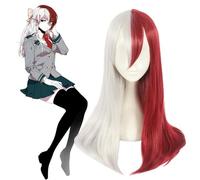 Cosplay Wig Peluca de cosplay de anime, peluca de My Hero Academia, peluca de pelo largo medio blanco medio rojo for Todoroki Shoto Pelucas de juego de rol con gorra de peluca, for fiesta diaria de Ha