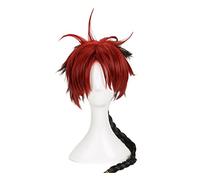 Cosplay Wig Peluca de cosplay de anime, peluca Seraph of the end, peluca de pelo corto trenzado rojo y negro for pelucas de juego de rol Crowley Eusford con gorra de peluca, for fiesta diaria de Hallo