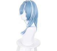 Cosplay Wig Peluca de Cosplay Genshin Impact EULA, Disfraz de Pelo Rizado Largo Degradado Azul y Blanco, Juego de Anime, Gorro de Peluca for Fiesta de Halloween