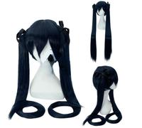 Cosplay Wig Peluca for Carnival Nightlife CluI Party Dress Up Peluca Vocaloid Hatsune Miku Series Tiger Mouth Clip Multicolor Double Ponytail Anime Peluca Color: Black And Blue Strap Hatsune (2)