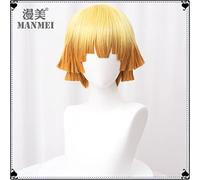 Cosplay Wig The Blade of Demon Slayer My Wife Shan Yi cos Wig Yellow Gradient Orange Reverse Curled Short Hair My Wife Shan Yi (Send Hair Net + Little Sparrow Hair Ornaments)