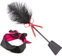 Cosquillas de plumas de lujo, Love Feather Leather Flogger Bondage Paddle Set Bed Restraints Sex Toy with Blindfold Eye Mask Erotic Bondage SM Erotic Sex Fetish