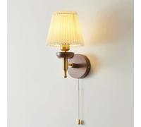 COSRUB Aplique de Pared Retro con Tirador, Lámpara Mural Tela Plisada Cama