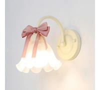 COSRUB Aplique de Pared Vidrio Ondulado, Lazo Rosa Luz de Pared Niños | Lámpara Mural Campana Floral Vintage Cuello Cisne Crema Iluminación Decorativa para Cama Salón Entrada