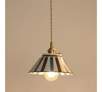 COSRUB Lámpara Colgante Cerámica Vintage, Lámpara de Techo Colgante Pintada a Mano con Base Latón Estilo Granja Mid Century Pequeña para Entrada Dormitorio Cocina Pendant Lights(Stripes)
