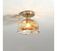 COSRUB Lámpara de Techo Vidrio Ámbar Vintage E27 Estilo Rural, Plafón Semi Empotrado Latón Mid Century Luz de Techo para Entrada Pasillo(16cm/6.29in)