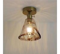 COSRUB Lámpara de Techo Vidrio Ámbar Vintage E27 Estilo Rural, Plafón Semi Empotrado Latón Mid Century Luz de Techo para Entrada Pasillo(15cm/5.90in)