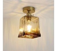 COSRUB Lámpara de Techo Vidrio Ámbar Vintage E27 Estilo Rural, Plafón Semi Empotrado Latón Mid Century Luz de Techo para Entrada Pasillo(14cm/5.51in)