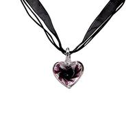 COSSIKA Colgante Colgante de Cristal de Murano, Collar con Colgante de corazón Morado, Cadena de Cinta con Flores