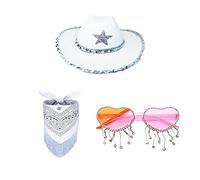 COSSIKA Juego de sombrero de vaquero, sombrero de vaquero, gafas, bandana, bandana para despedida de soltera, sombrero de fiesta de despedida de soltera, gafas de vaquera