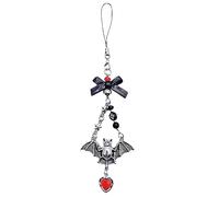 COSSIKA Llavero Colgante con Forma de Cruz, Colgante para teléfono, Halloween, gótico, Punk, ala de murciélago, Correa de Cadena para teléfono, cordón Hecho a Mano con Lazo y corazón