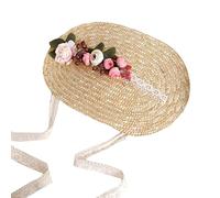 COSSIKA Sombrero Hecho a Mano para Mujer del Siglo XIX, Sombrero Victoriano para Fiesta de té, Sombrero de Flores Vintage para Playa, Sombreros Tejidos de Paja para el Sol
