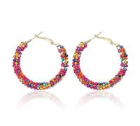 Cosswe Pendientes de perlas de colores bohemios, Aros de Latón, Redondo, Multicolor, L, Sin níquel ni plomo