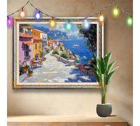 Costa 5D Kit de Diamond Painting, DIY Pintura de Diamante Adultos, Calle Arte de Diamantes para Pintar por Números, Dibujos con Mosaicos de Cristal para Decoración de Pared (90x70cm) 58F-1746