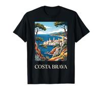 Costa Brava España Coastal Village Retro Travel Graphic Camiseta