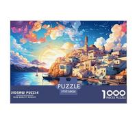 Costa Mediterránea Paisaje Puzzle de 1000 Piezas para Adultos Juego de Puzzle Papel Cielo del Atardecer Relajante Decoración Hogar Regalo Familia 38x26cm/1000pcs 38x26cm/1000pcs
