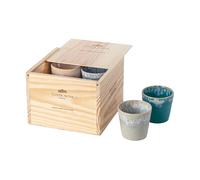 Costa Nova caja regalo Grespresso: 8 tazas de expreso de gres fino con esmalte reactivo, apilables, acabadas a mano, en elegante caja de madera, aptas para lavavajillas, multicolor, ⌀ 6,5 cm
