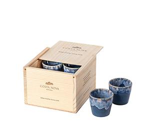 Costa Nova, Grespresso colección, Vajilla elegante, gres, Caja regalo en madera 8 tazas expresso, denim, 0