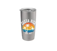 Costa Rica Est 1821 Retro Atardecer con Tucán y Palmeras Vaso térmico de acero inoxidable de doble pared