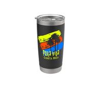 Costa Rica Pura Vida pinceladas con palmeras Vaso térmico de acero inoxidable de doble pared