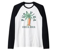 Costa Rica Surf Palmera Tropical Beach Vacaciones Camiseta Manga Raglan