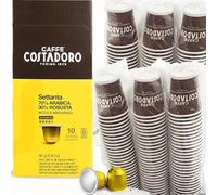 Costadoro Settanta, 100 cápsulas compatibles con Nespresso®*, 70% arábica y 30% robusta premium, 10 cajas de 10 cápsulas cada una + 100 Vasos Compostables
