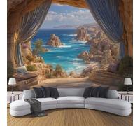 Costero 3D Flores sobre Fondo de Marrón claro, Papel Pintado Fotográfico - 150 x 105 cm, Seda Premium Mural Decorativo Costa del acantilado para Dormitorio o Salón