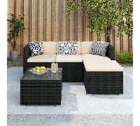 Costoffs 5 piezas Juego de sofá, muebles para , juego de jardín que de 2 sofás esquineros, sofá, silla y mesa auxiliar, juego de patio de ratán PE, juego de salón con cojines de asiento
