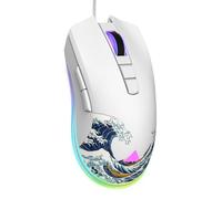 COSTOM G705 - Ratón para juegos con cable blanco, retroiluminado RGB con botones programables ajustables de 12000 DPI/7, mouse USB para computadora portátil Windows Mac y PC, gran tema de ola