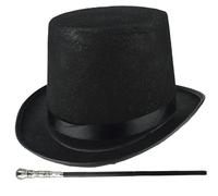 Costume de sombrero de copa 2pcs/set Halloween Top Hat & 31.5 pulgadas de caña negra de 1920 Accesorios para hombres para hombres Mujeres Magia Magic, cosplay, baile, árbol de Navidad y bastón