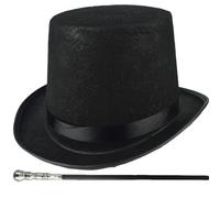 Costume de sombrero de copa 2pcs/set Halloween Top Hat & Black Cane 1920s Accesorios para hombres para hombres Mujeres Magia Magic, cosplay, danza, árbol de Navidad
