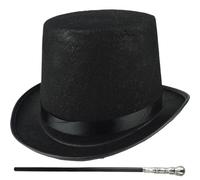 Costume de sombrero de copa 2pcs/set Halloween Top Sombrá con bastón negro, accesorio de disfraces para hombres fantasía para mujeres, cosplay de mago, eventos steampunk y atuendos de fiesta |.Bastón