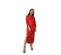 Costumizate! Kimono o Qipao Color Rojo con Manga Larga. Vestido Oriental para Mujer. (XL)