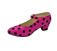 Costumizate! Zapatos de Baile Flamenco con Diferentes Tallas Desde niña a Mujer. Precioso Color Fucsia con Lunar Negro Talla 33