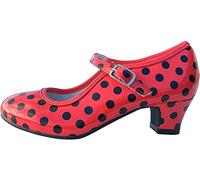 Dysmad Costumizate! Zapatos de Baile Flamenco con Diferentes Tallas Desde niña a Mujer. Precioso Color Rojo con Lunares Negros Talla 21
