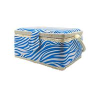 Costurero de Madera, Caja de Costura Forrada en Tela con 8 Compartimentos, Organizador con Alfiletero, Caja de Almacenamiento con Asa y Bandeja, (Cebra Azul, Grande)