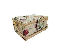 Costurero de Madera, Caja de Costura Forrada en Tela con 8 Compartimentos, Organizador con Alfiletero, Caja de Almacenamiento con Asa y Bandeja, (Tulipan, Mediana)