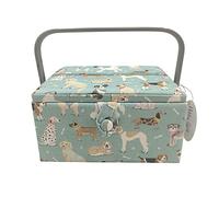 Costurero de Madera, Caja de Costura Forrada en Tela con 8 Compartimentos, Organizador con Alfiletero, Caja de Almacenamiento con Asa y Bandeja, (P6, Mediana)